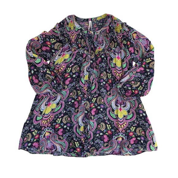 Anthropologie Vibrant Paisley Ruffle Swim Sheer Cover Up Size XS Long Sleeve - Picture 2 of 9